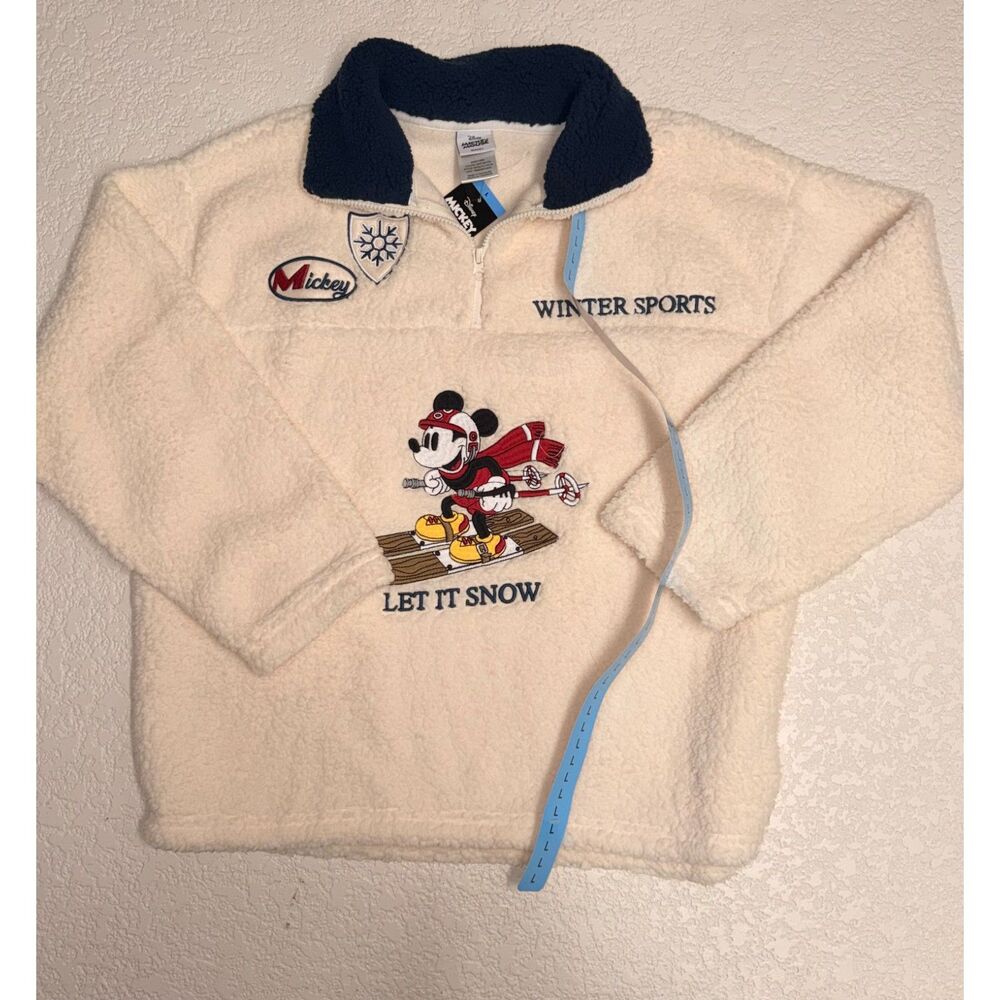 Disney Mickey Mouse Winter Sports Let It Snow Sherpa Pullover Size L NWT